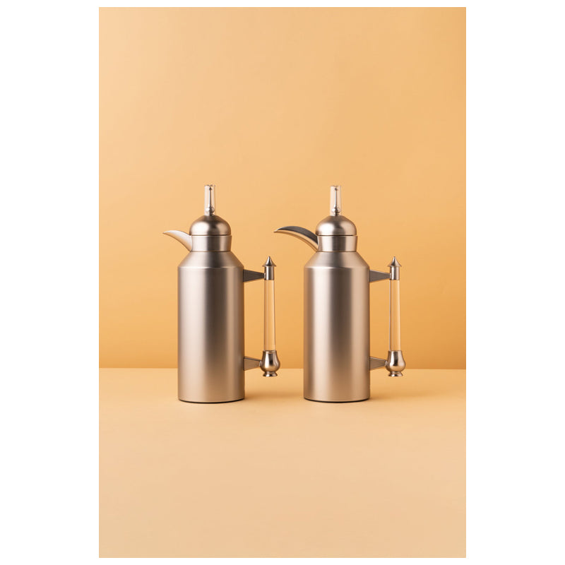 Waba Amjaad Flask Set 2 Pcs 1L-Matt Silver / Transparent Handle