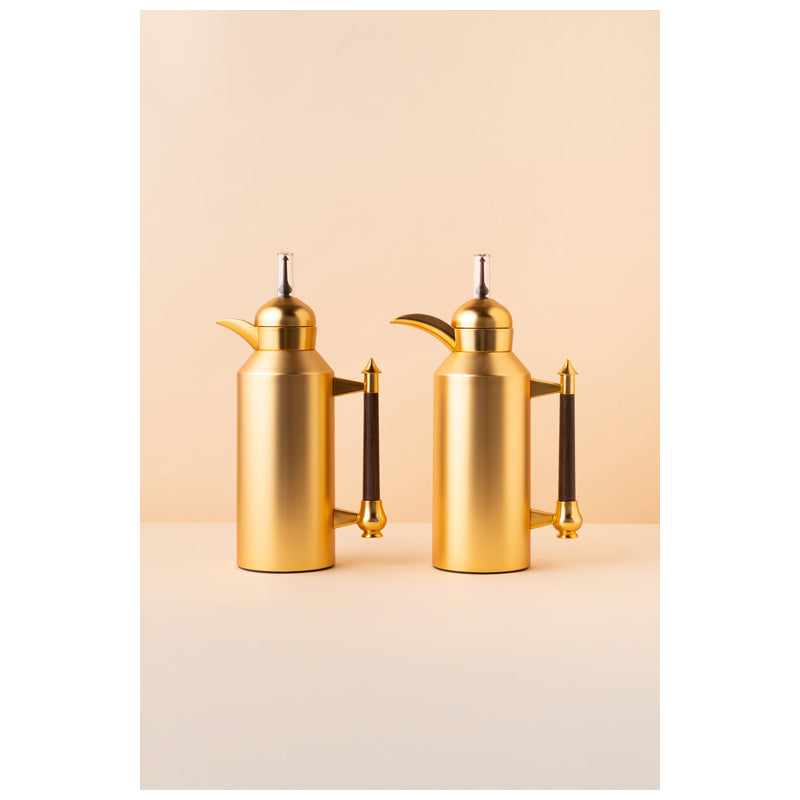 Waba Amjaad Flask Set 2 Pcs 1L-Matt Gold / Wooden Handle