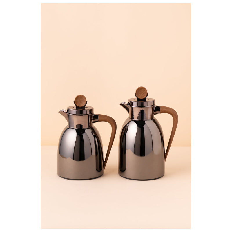 Waba Safa'A Flask Set 2 Pcs 1/0.7-Black Nickel / Wooden Handle