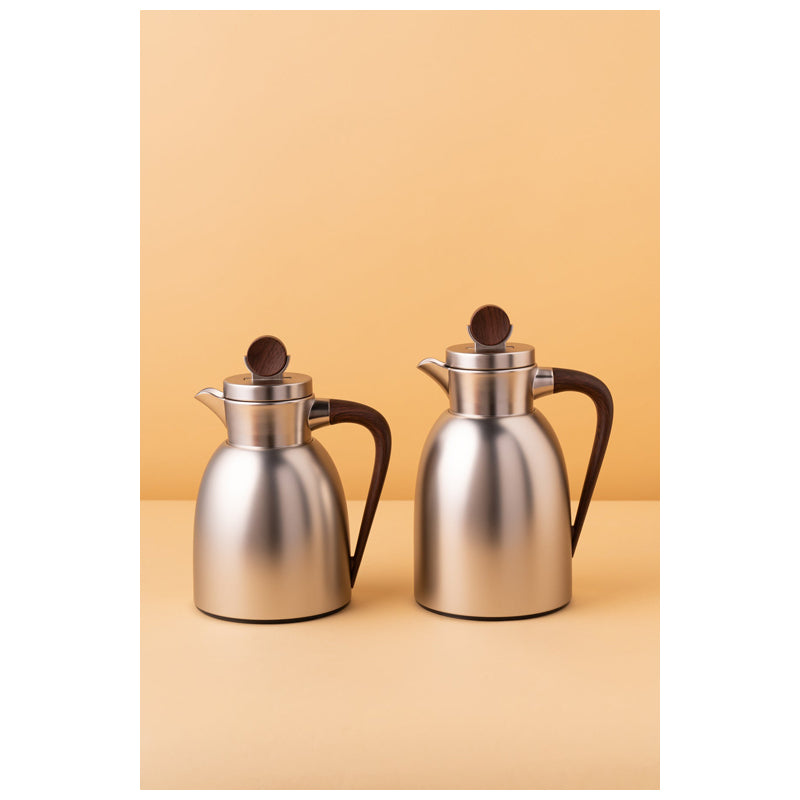 Waba Safa'A Flask Set 2 Pcs 1/0.7-Matt Silver / Wooden Handle