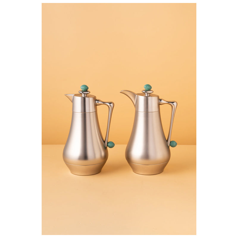 Waba Mubhera Flask Set 2 Pcs 1L-Matt Silver / Green Marble