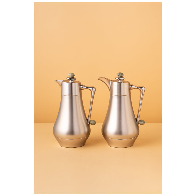 Waba Mubhera Flask Set 2 Pcs 1L-Matt Silver / Light Green
