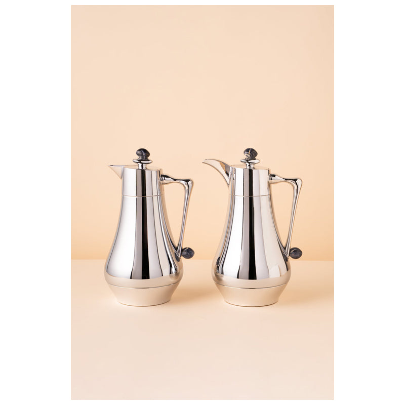 Waba Mubhera Flask Set 2 Pcs 1L-Shiny Silver / Blue Marble