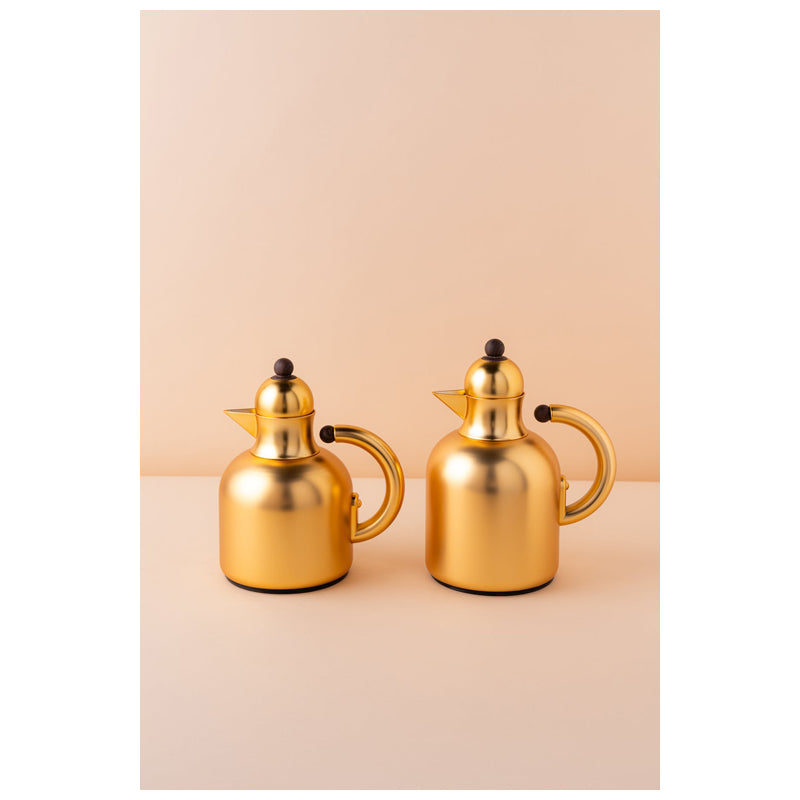 Waba Azoob Flask Set 2 Pieces 0.95/0.6 Ml-Gold&Wooden Handle