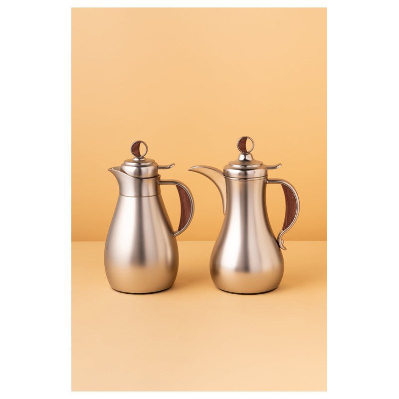 Waba Sanwan Flask Set 2 Pcs 1/0.7 L-Matt Silver / Wooden