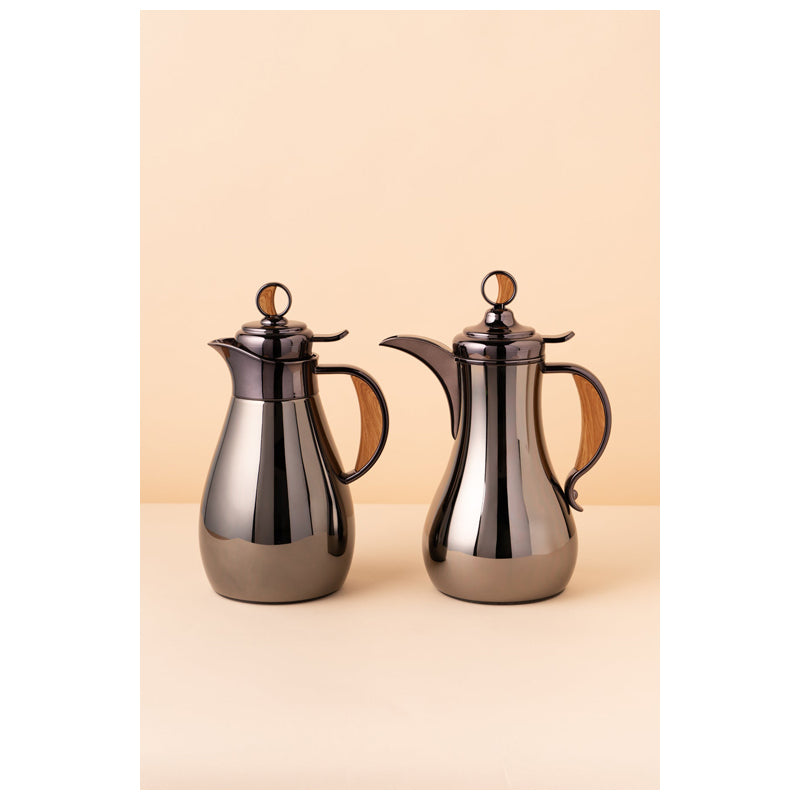 Waba Sanwan Flask Set 2 Pcs 1/0.7 L-Shiny Black Nickel / Wooden
