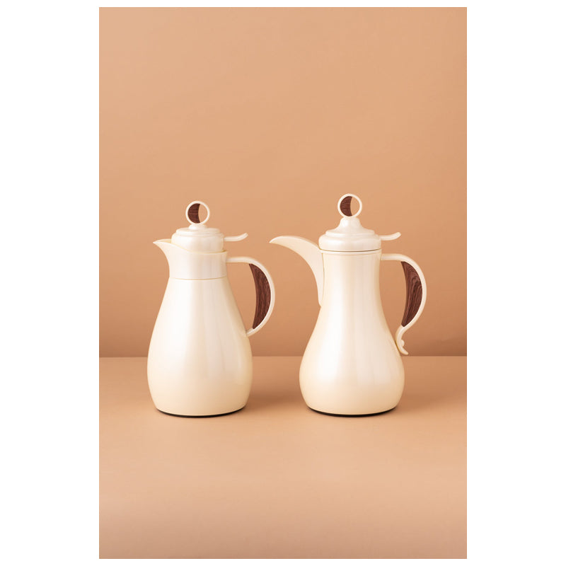 Waba Sanwan Flask Set 2 Pcs 1/0.7 L-Shiny White Pearl / Wooden