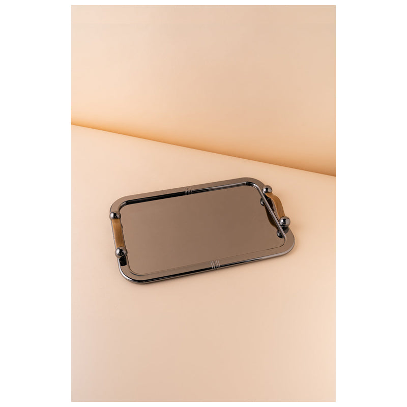 Waba Gf7 Rectangular Serving Tray 1 Pcs-Black Nickel / Wooden Handle