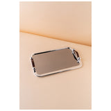 Waba Gf7 Rectangular Serving Tray 1 Pcs-Shiny Silver / Wooden Handle