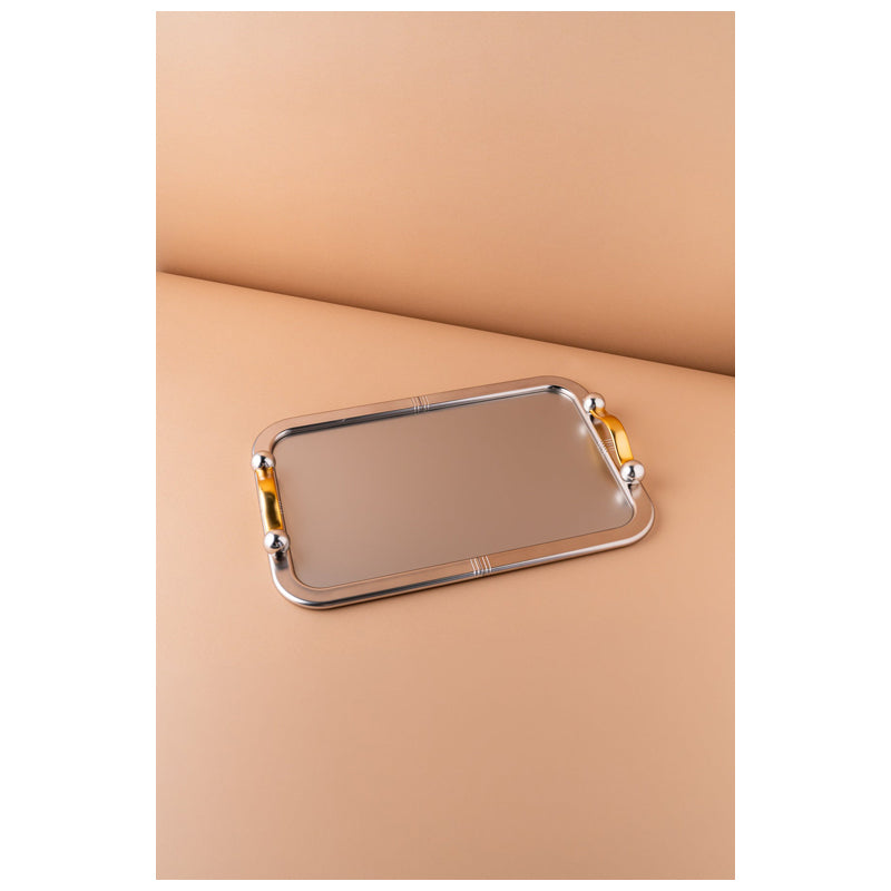 Waba Gf7 Rectangular Serving Tray 1 Pcs-Matt Silver / Gold Handle