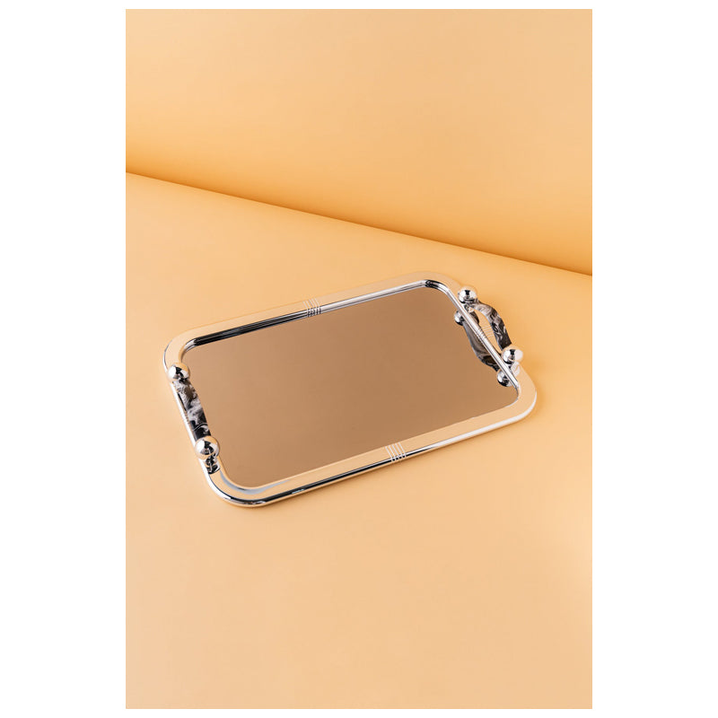 Waba Gf7 Rectangular Serving Trays 1 Pcs-Shiny Silver / Granite Handle
