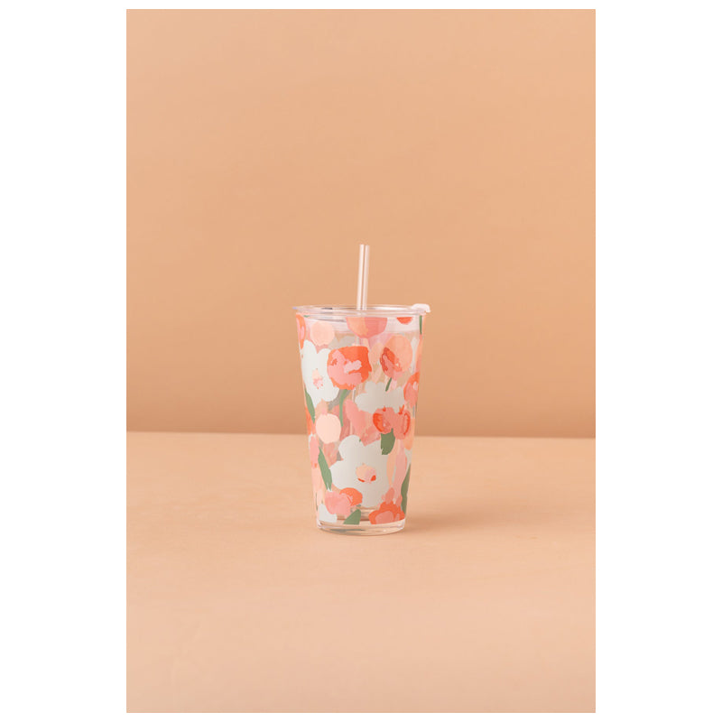 Waba B31 Glass Mug With Lid + Straw-Multicolor