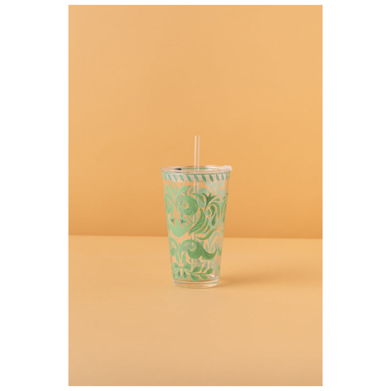 Waba B32 Glass Mug With Lid + Straw-Green