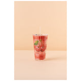 Waba B34 Glass Mug With Lid + Straw-Red