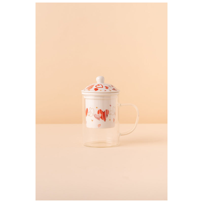 Waba B8 Glass Mug With Cover-White&Red