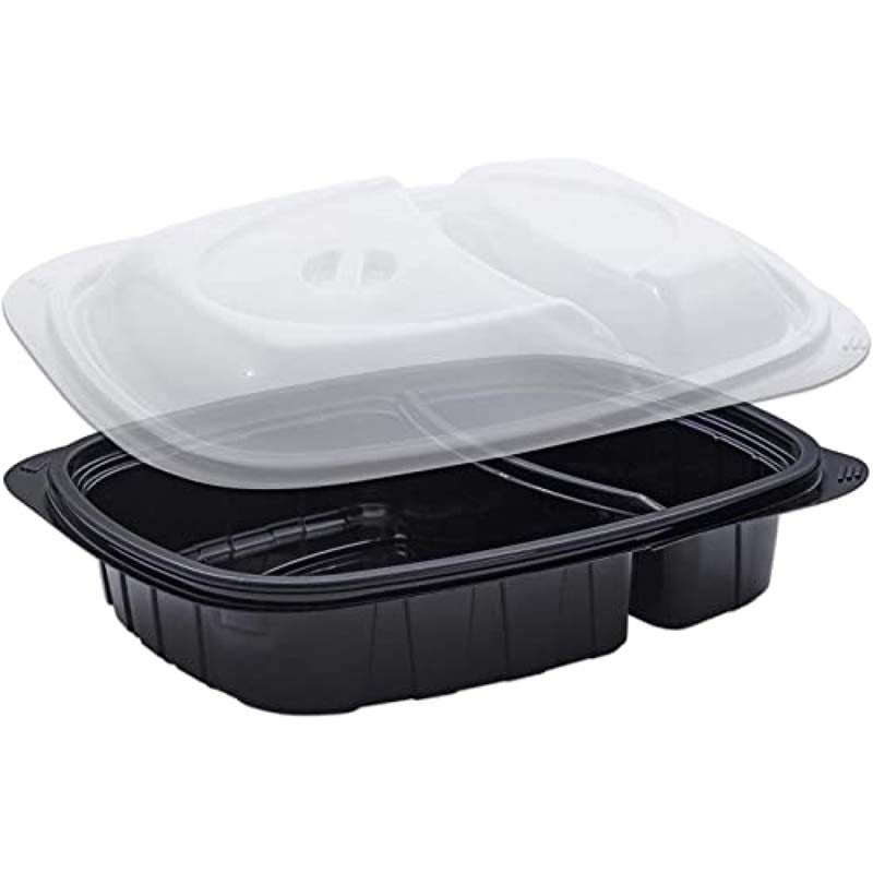 Black Microwavable Container 2 Compartments, 6 Pcs