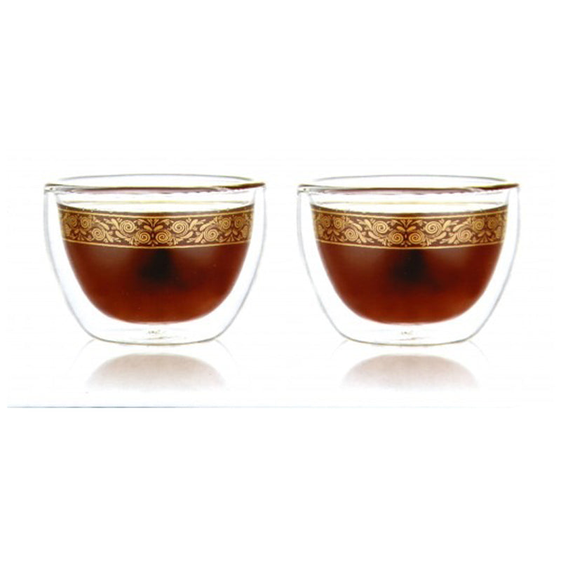 Mooloom 2Pcs Borosilicate Glass Double Wall Cawa Cup Set 70Ml -Clear