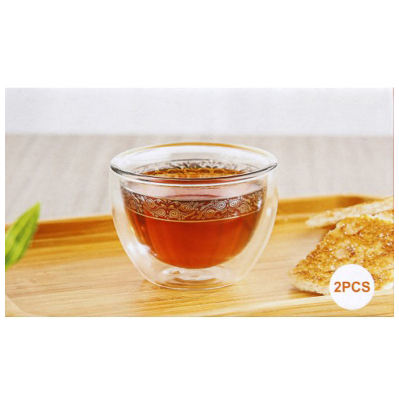 Mooloom 2Pcs Borosilicate Glass Double Wall Cawa Cup Set 70Ml -Clear