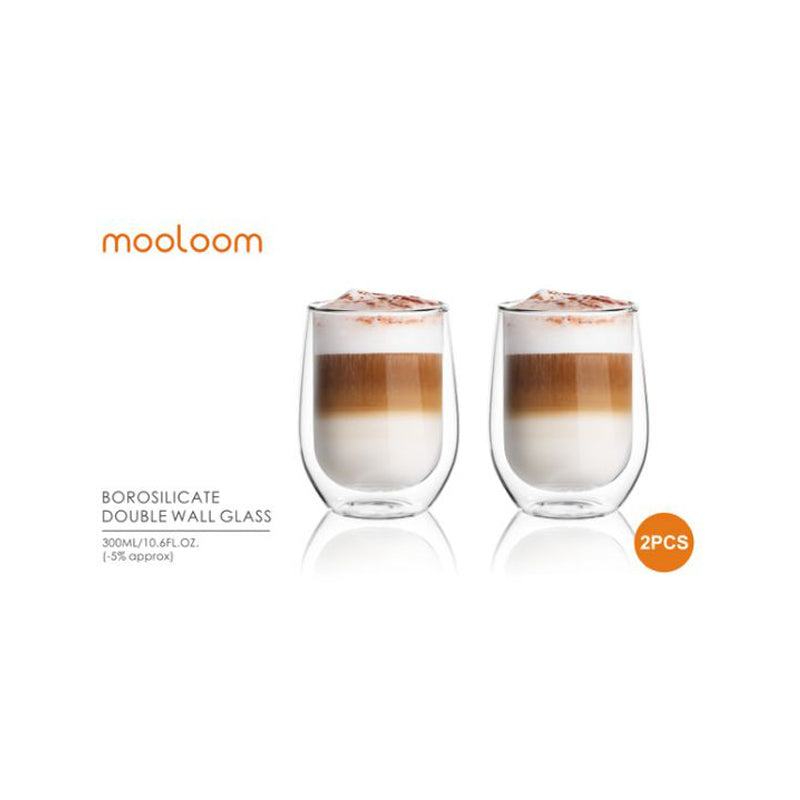 Mooloom Hand Made Double Wall Glass Tumbler Cup 300Ml - (2Pcs) - Clear