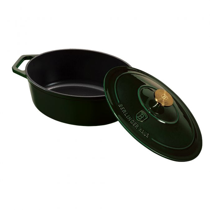 Cast iron Oval Roaster with lid - Green Color