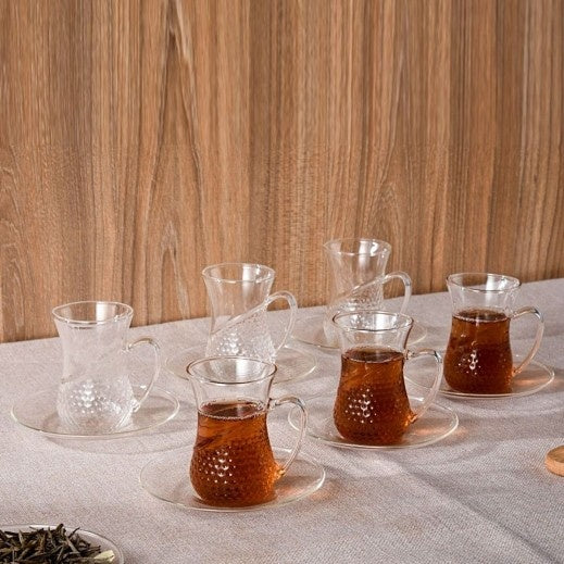 Mooloom Hand Made Borosilicate Glass Single Wall Tea Cup 120 Ml 12 Pcs ( 6 Cup+  6 Saucer )
