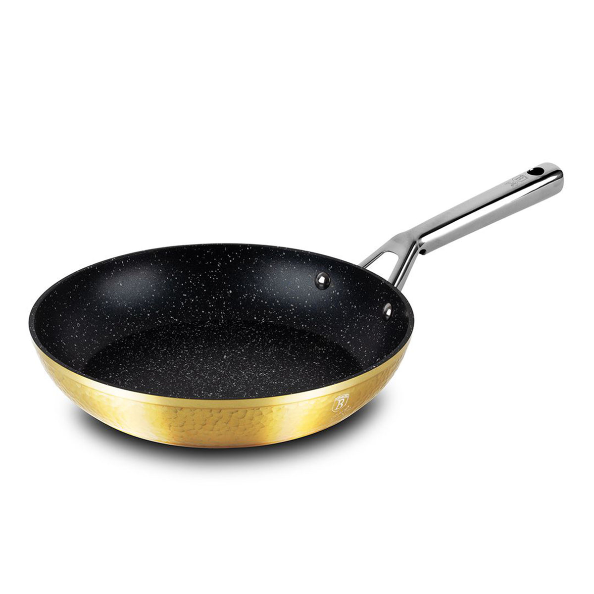 Hammered frypan 32 cm with stainless steel handle gold color