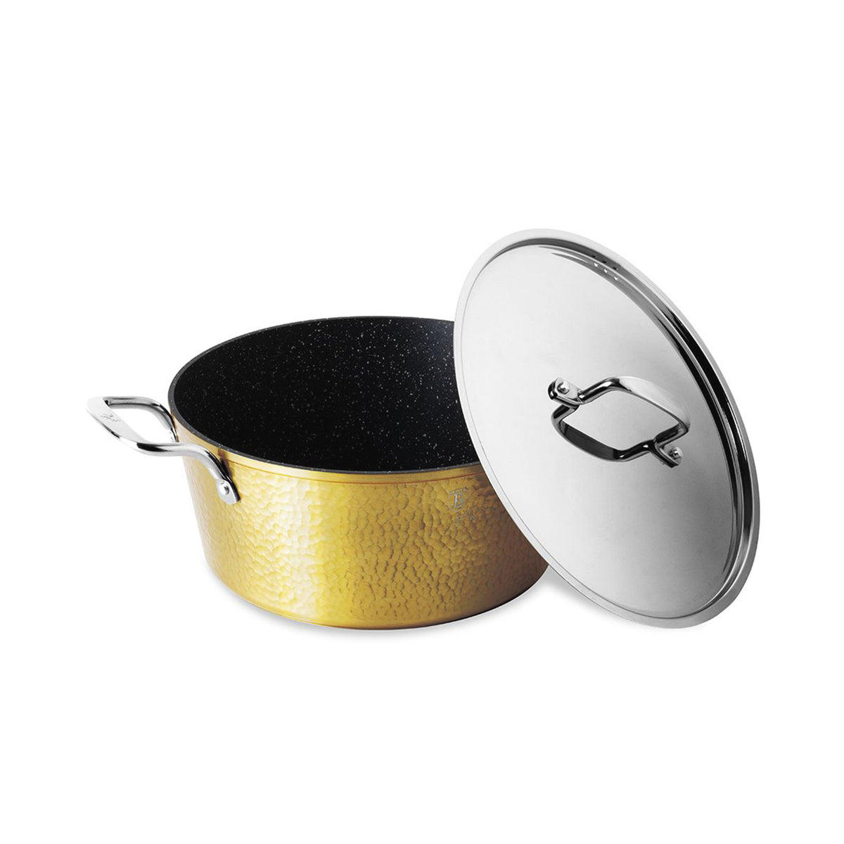 Hammered casserole with lid and handles - gold 22cm
