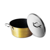 Hammered casserole with stainless steel lid and handles size 24 cm gold