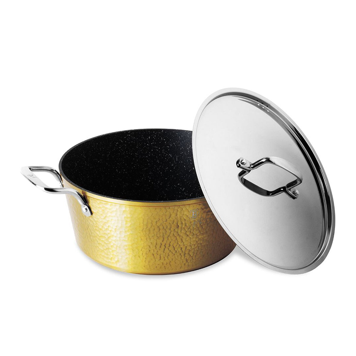 Hammered casserole with lid and handles- Gold 30 cm