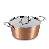 Hammered casserole with stainless steel lid and handles size 26 cm copper color