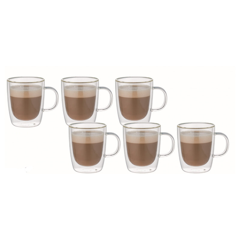 Aramoro Aramoro Double Wall Glass Mug 360 Ml Set Of 6-Clear