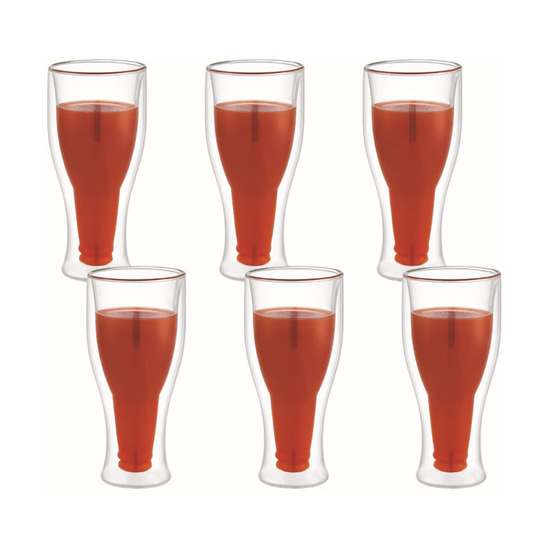 Aramoro Double Wall Glass Tumbler 6Pcs Set 260Ml - Red