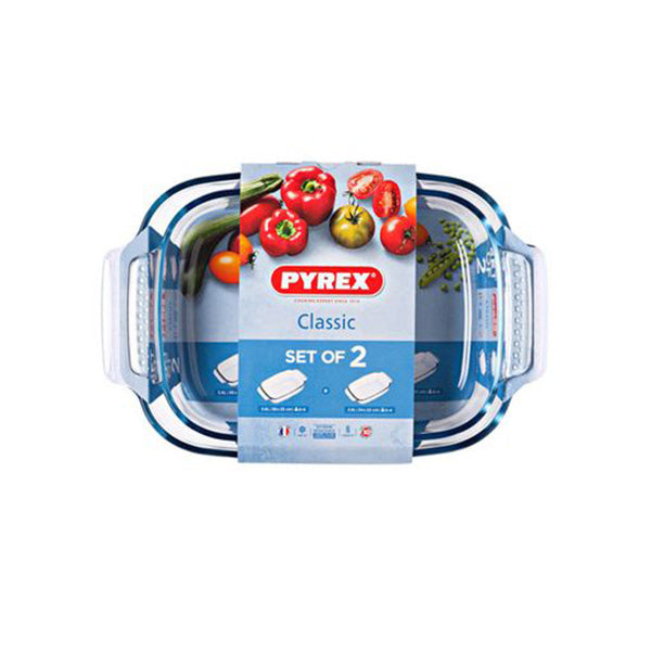  طقم صحن فرن زجاجية مستطيلة 2 قطعة