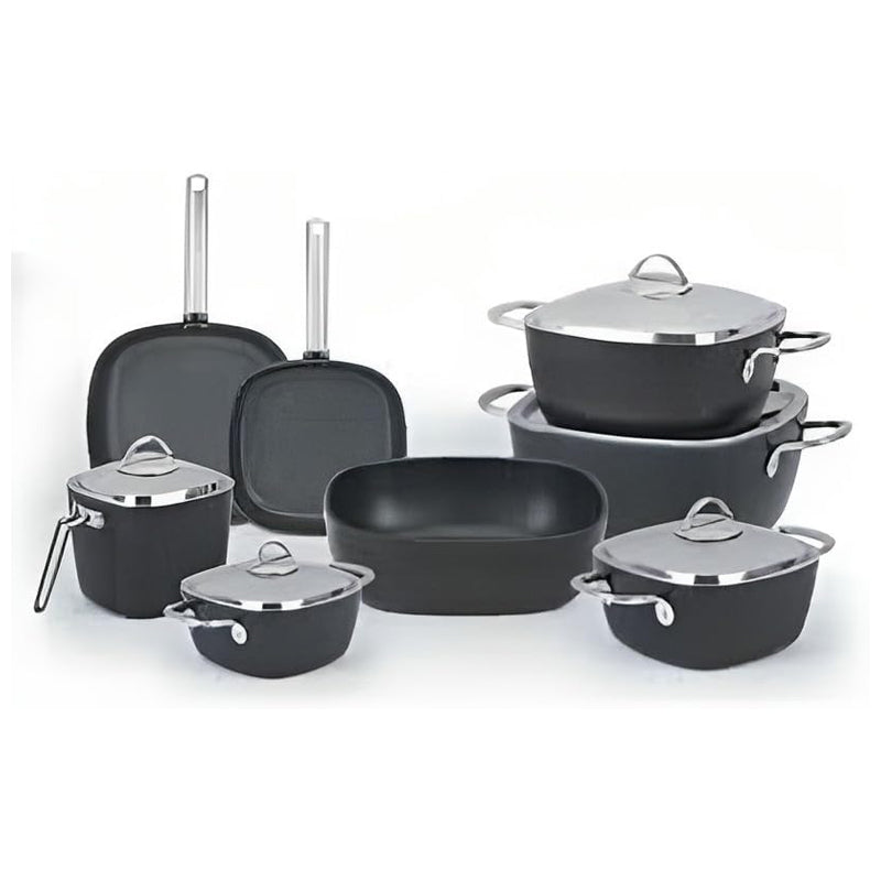 Saflon Granite Stainless Steel Handels 13 Pcs Set -Black