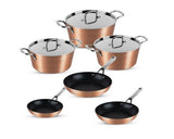 Berlinger Haus 9-Piece Hammered Granite Cookware Set With Stainless Steel Handle And Lid: 30+26+22Cm Pots + 30+26+22Cm Pans, Copper Color-Rose