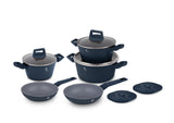 Berlinger Haus 10-Piece Granite Cookware Set With 20+24Cm Pans + 20Cm (2.2L) + 24Cm (3.5L) + 28Cm (5.35L) Saucepans With Lids + 2 Heat-Resistant Bases (Blue)-Navy