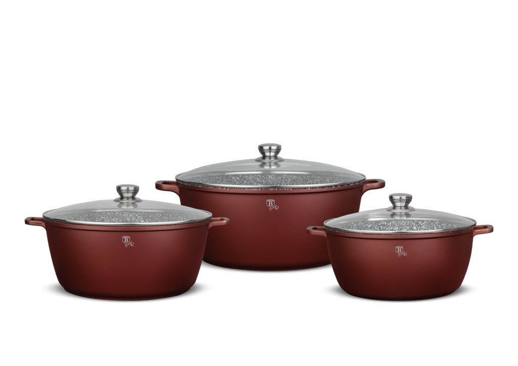 Berlinger Haus Jumbo 6-Piece Serastone Cookware Set With Lids: 32 Cm (9.9 L) + 36 Cm (13.5 L) + 40 Cm (18.5 L)-Red