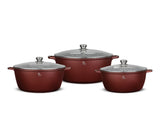 Berlinger Haus Jumbo 6-Piece Serastone Cookware Set With Lids: 32 Cm (9.9 L) + 36 Cm (13.5 L) + 40 Cm (18.5 L)-Red