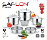 Saflon Premium Stainless Steel 9-Piece Set (20+24+28) Cm + Frying Pan (20+24) Cm + Stainless Steel Basket 22 Cm-Silver