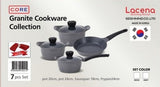 Lacena Core Granite 7-Piece Set: 24+20 Cm Pots And 18+24 Cm Frying Pan With Gray Glass Lid-Grey