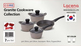 Lacena Core Granite 7-Piece Set: 24+20 Cm Pots And 18+24 Cm Frying Pan With Beige Glass Lid-Beige
