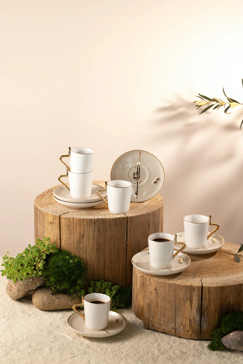 Turkish Coffee Set 12 Pcs - Beige + Gold