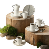 Turkish Coffee Set 12 Pcs - Pearl White + Silver