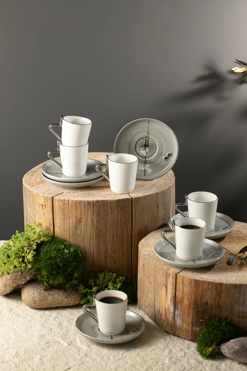 Turkish Coffee Set 12 Pcs - Grey + Silver