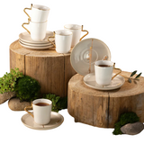 Porcelain Tea Set 12 Pcs - Beige + Gold