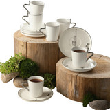 Porcelain Tea Set 12 Pcs - Pearl White + Silver