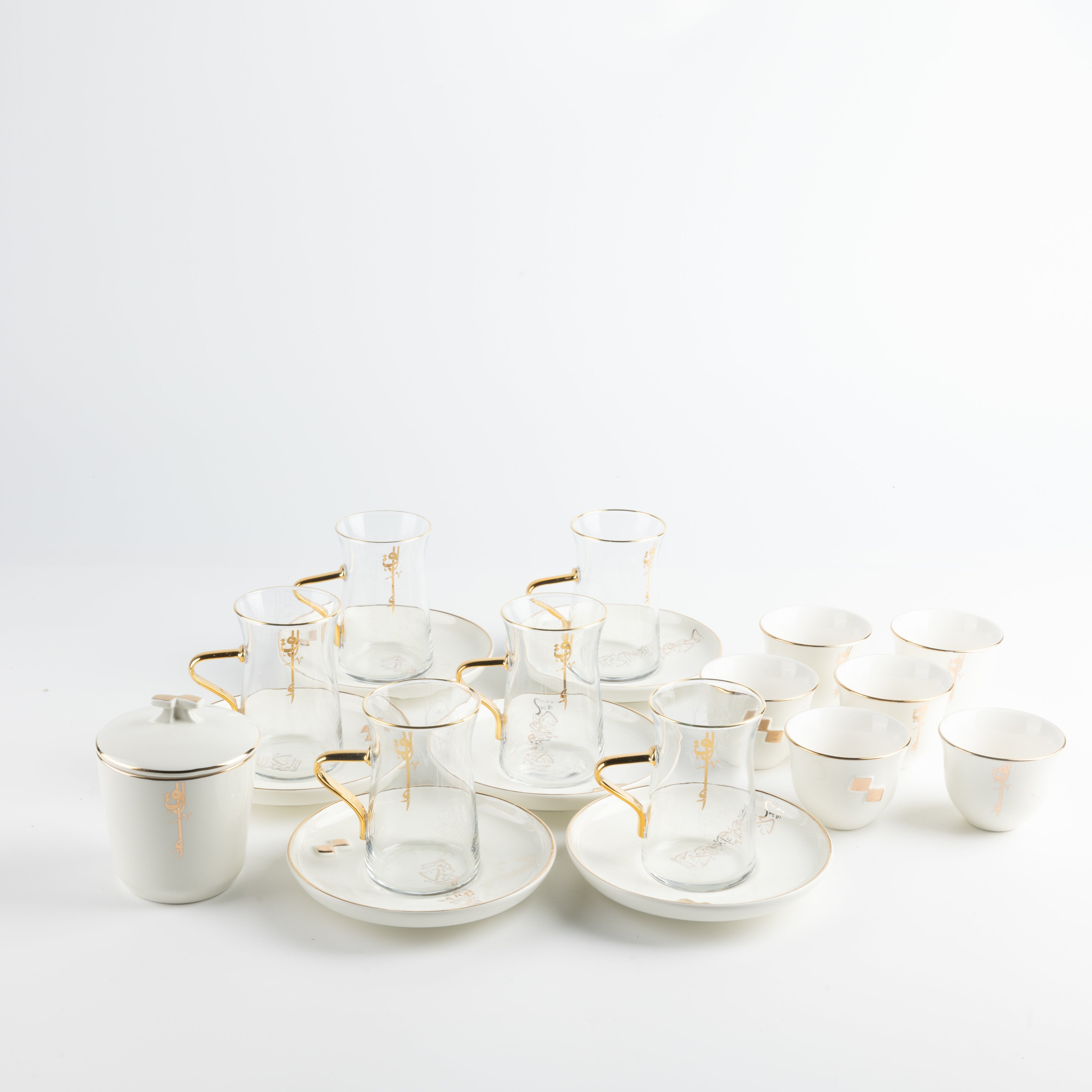 Tea And Arabic Coffee Set 19 Pcs - Pearl White + Gold