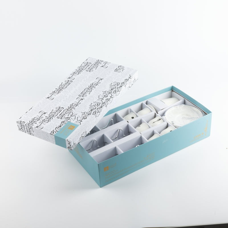 Tea And Arabic Coffee Set 19 Pcs - Pearl White + Silver