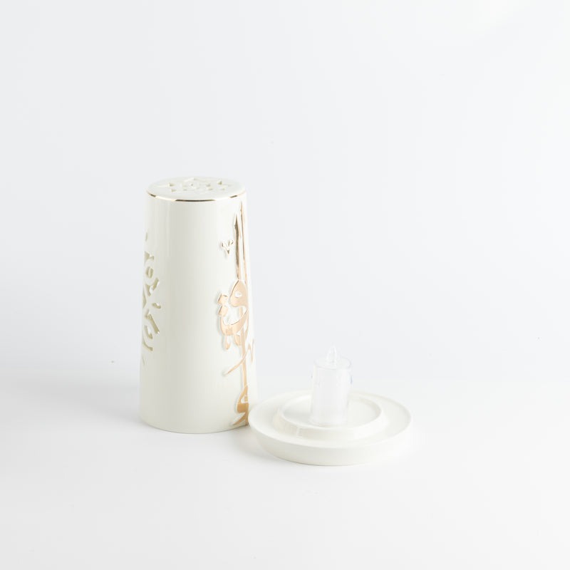 Large Electronic Candle 15.7x23.1 cm - Pearl White + Gold