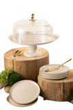 6 Plates And Stand With Acrylic Cover With Knife - Beige + Gold